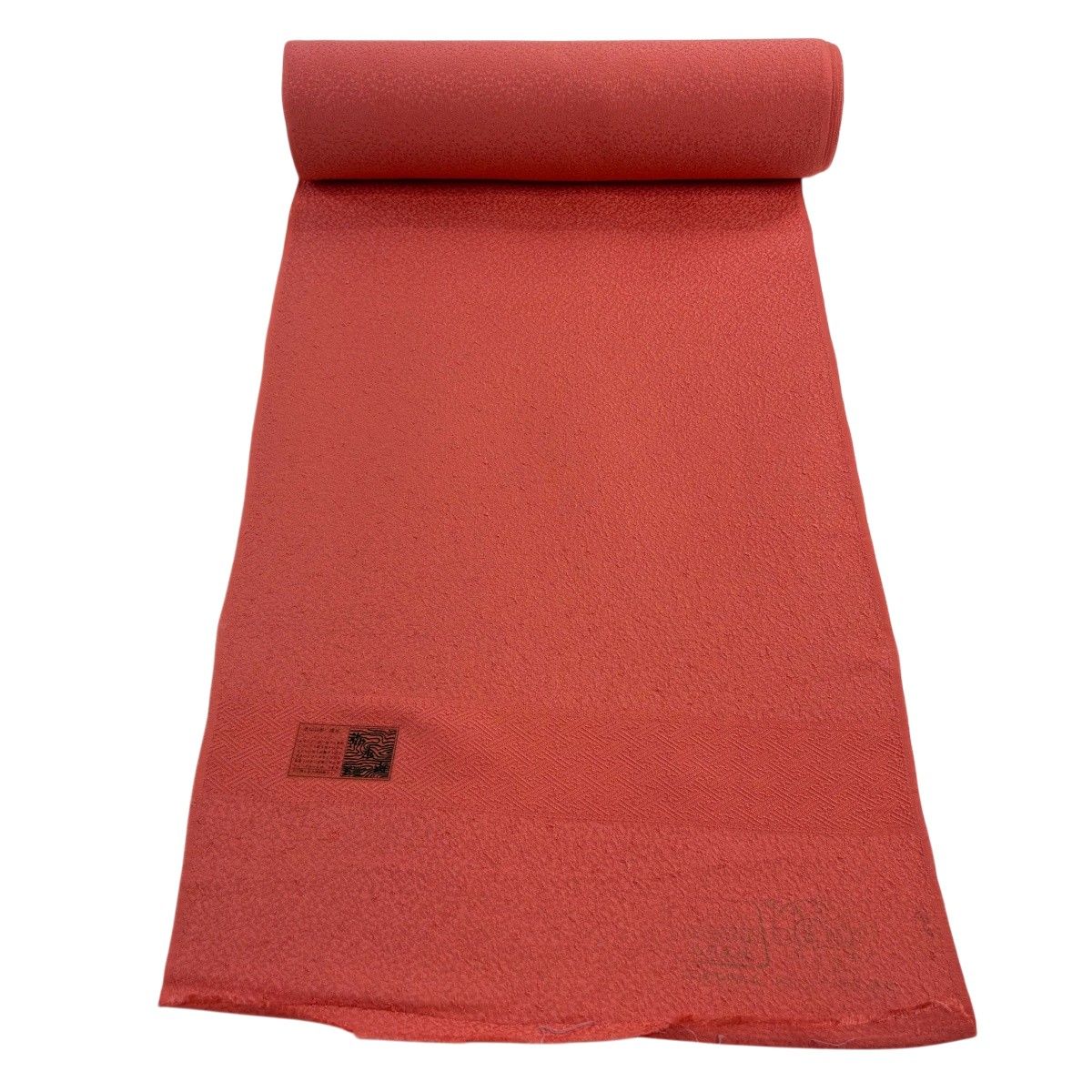 反物 秀品 色無地 地紋 サーモンピンク 正絹 【中古】