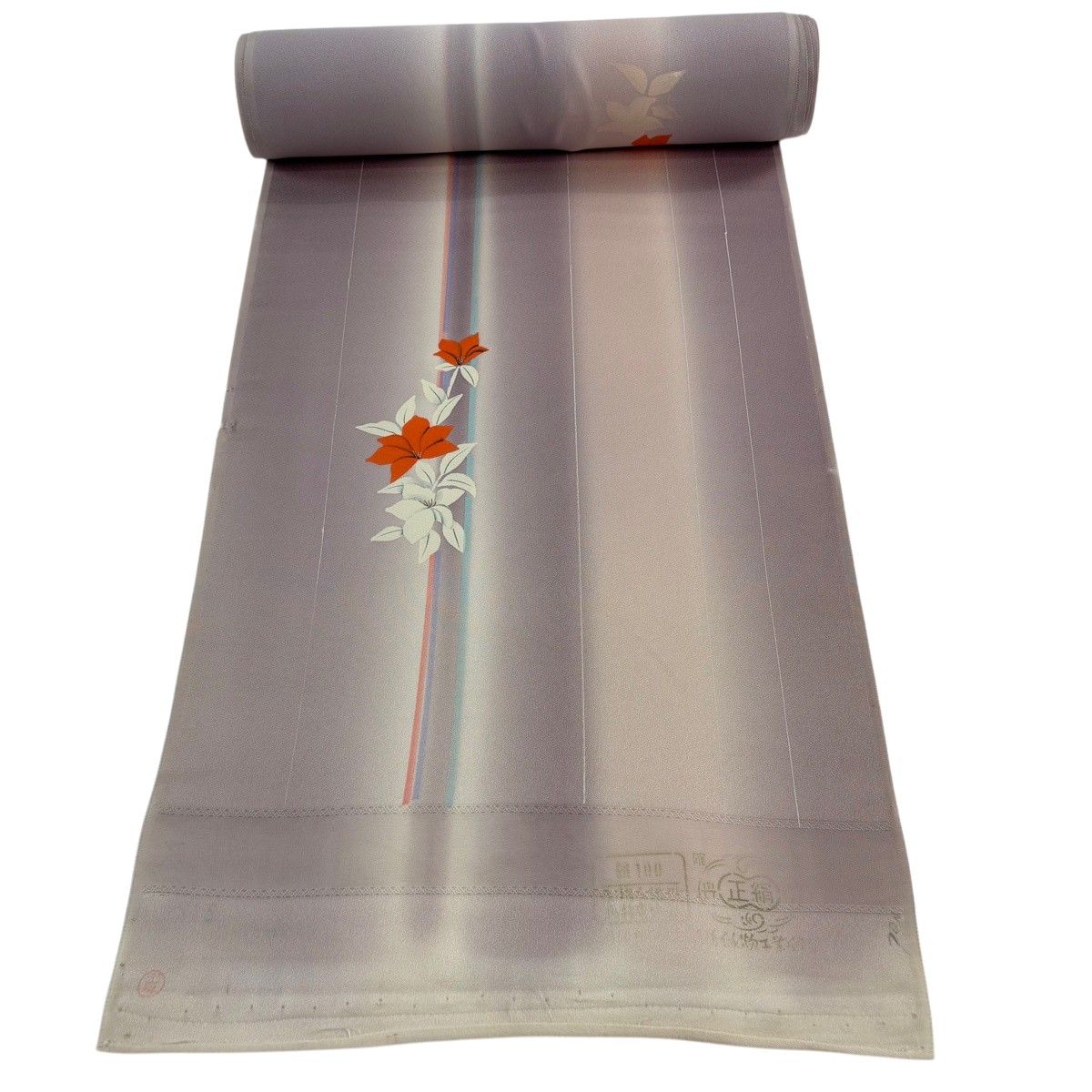 反物 秀品 小紋 草花 縞 ぼかし 灰紫 正絹 【中古】 7,252円