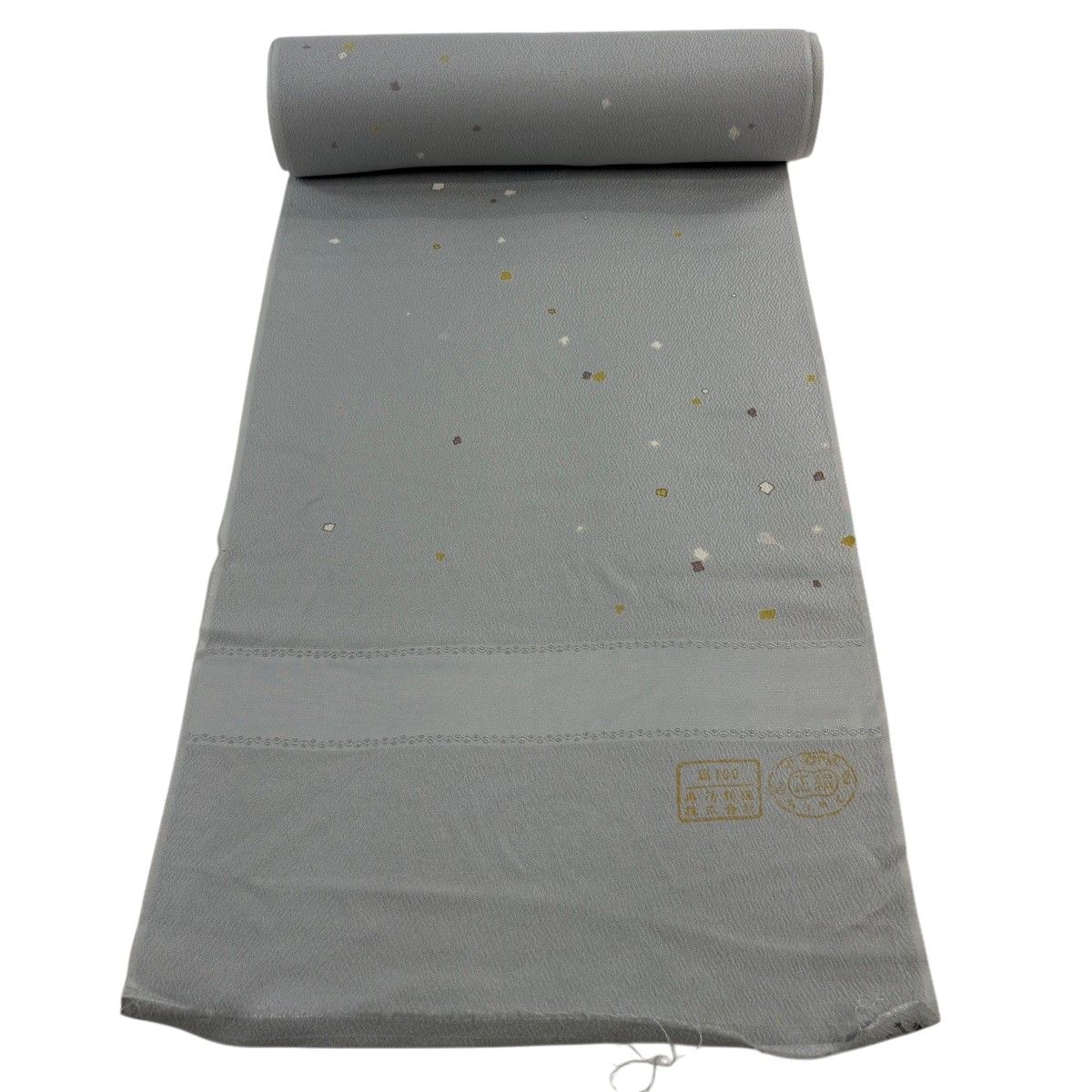 反物 秀品 小紋 破れ色紙 地紋 金彩 灰緑 正絹 【中古】