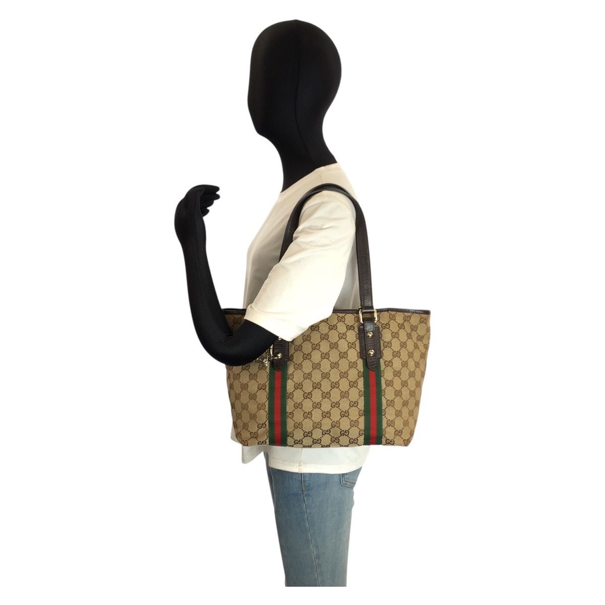 美品 GUCCI グッチ シェリーライン ベージュ ブラウン GGキャンバス 