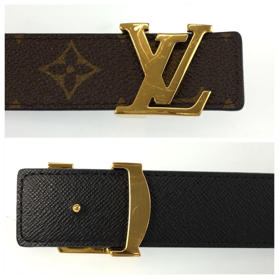 美品 LOUIS VUITTON ルイヴィトン モノグラム サンチュール LVイニシャル 85cm/34インチ ブラウン ブラック ゴールド金具 PVC /レザー M9453 ベルト リバーシブルベルト メンズ 603391 【中古】 美品 LOUIS VUITTON ルイヴィトン モノグラム サンチュール LV