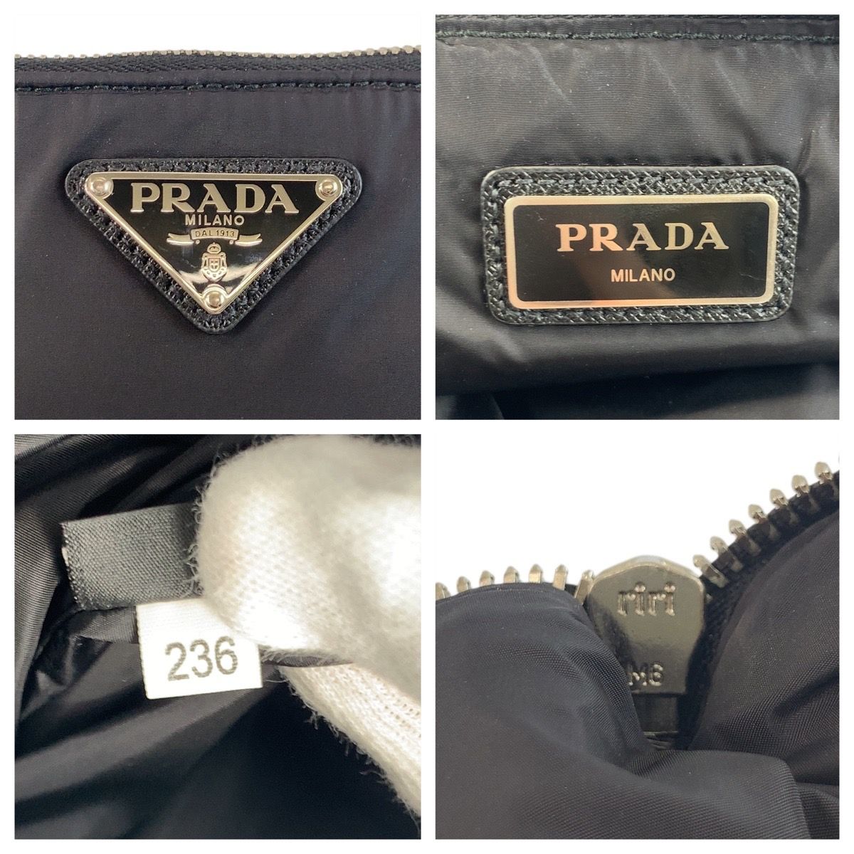 超美品 PRADA プラダ テスート 三角ロゴプレート ブラック 黒 シルバー
