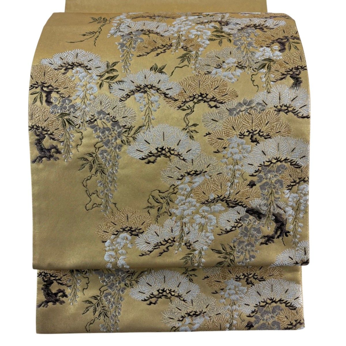 【美品】 袋帯 名品 加納幸 落款 藤 金銀糸 箔 金色 六通 正絹 【中古】