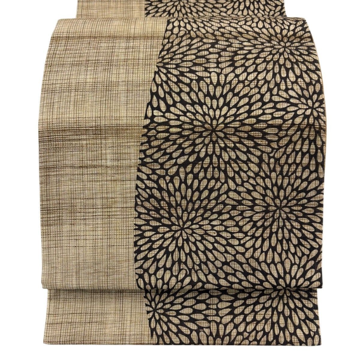 【美品】 袋帯 名品 菊 柿渋染 焦茶色 全通 正絹 【中古】