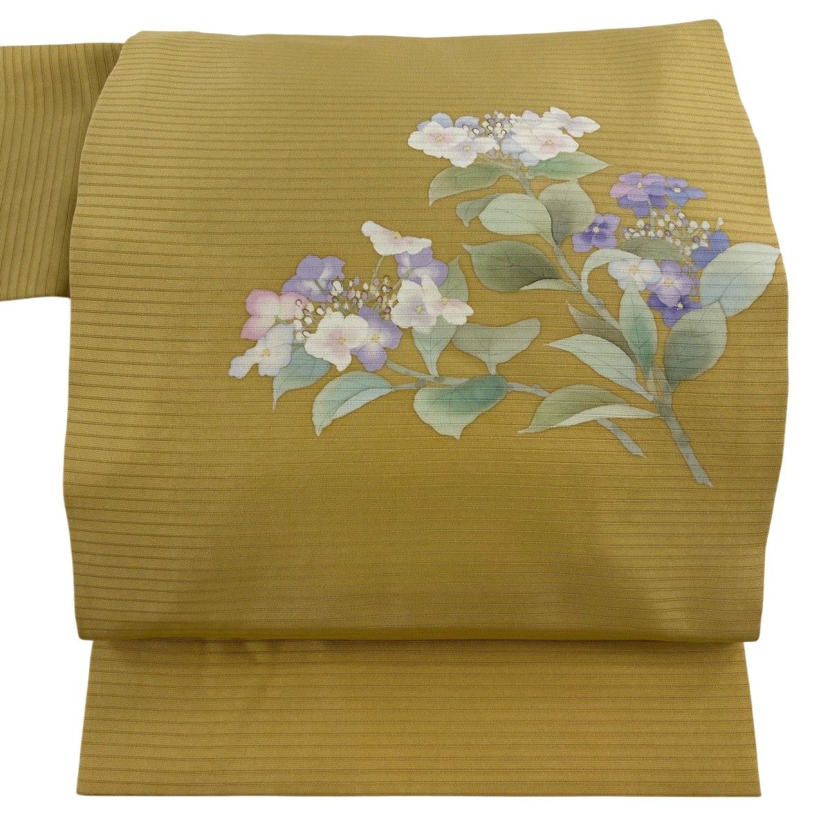 名古屋帯 秀品 夏帯 絽 草花 薄黄土色 正絹 【中古】