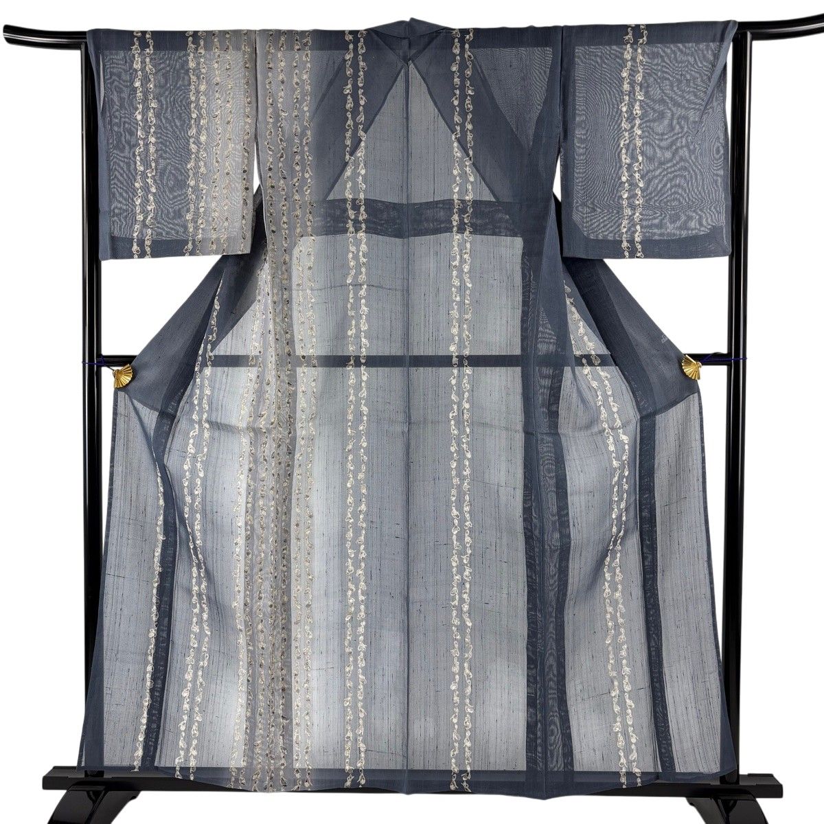 【美品】 付下げ 身丈158cm 裄丈66.5cm M 単衣 夏紬地 瓢箪 銀彩 青灰色 正絹 秀品 【中古】