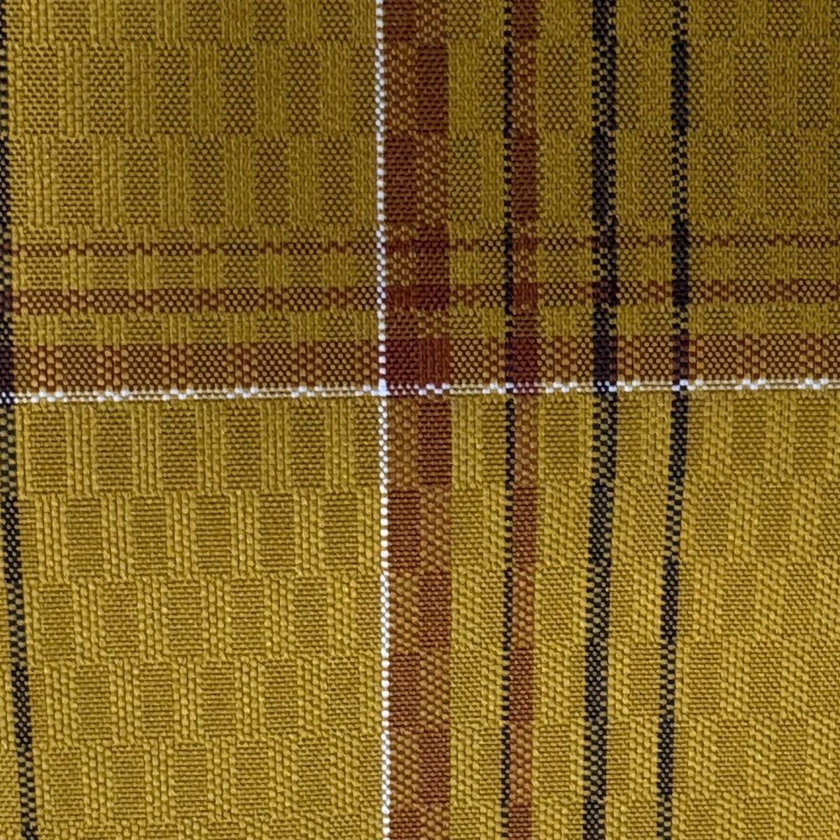 【美品】 紬 身丈169.5cm 裄丈70cm L 袷 格子 山吹茶色 正絹 逸品 【中古】