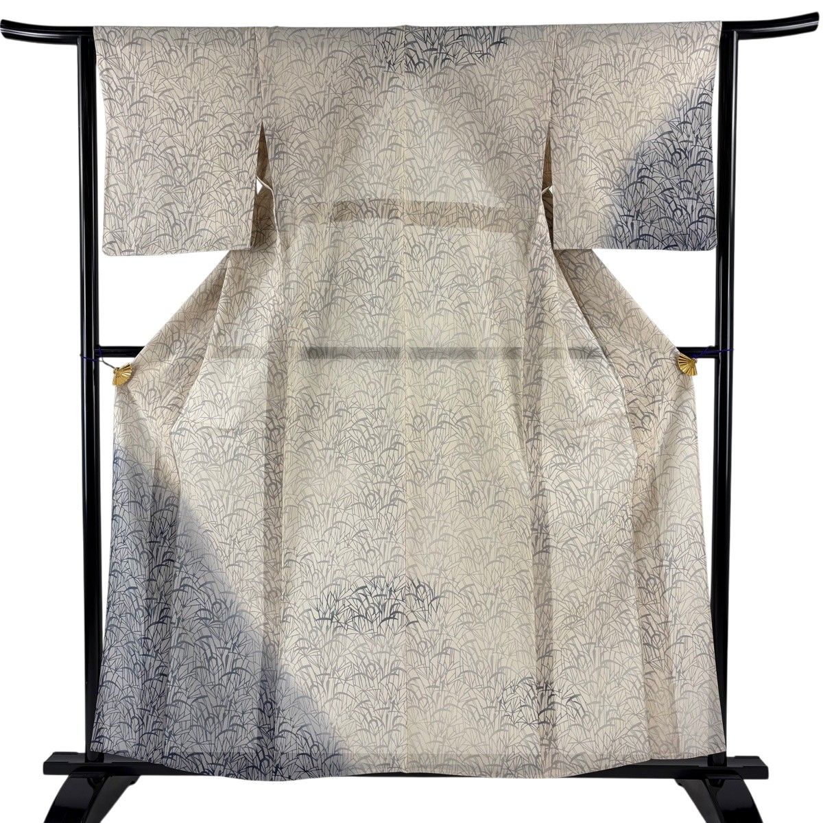 付下げ 身丈159.5cm 裄丈63cm S 薄物 絽 葉柄 ぼかし ベージュ 正絹 秀品 【中古】