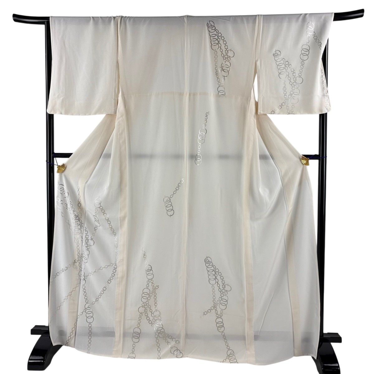 付下げ 身丈169.5cm 裄丈68.5cm L 薄物 絽 鎖 銀彩 クリーム 正絹 秀品 【中古】