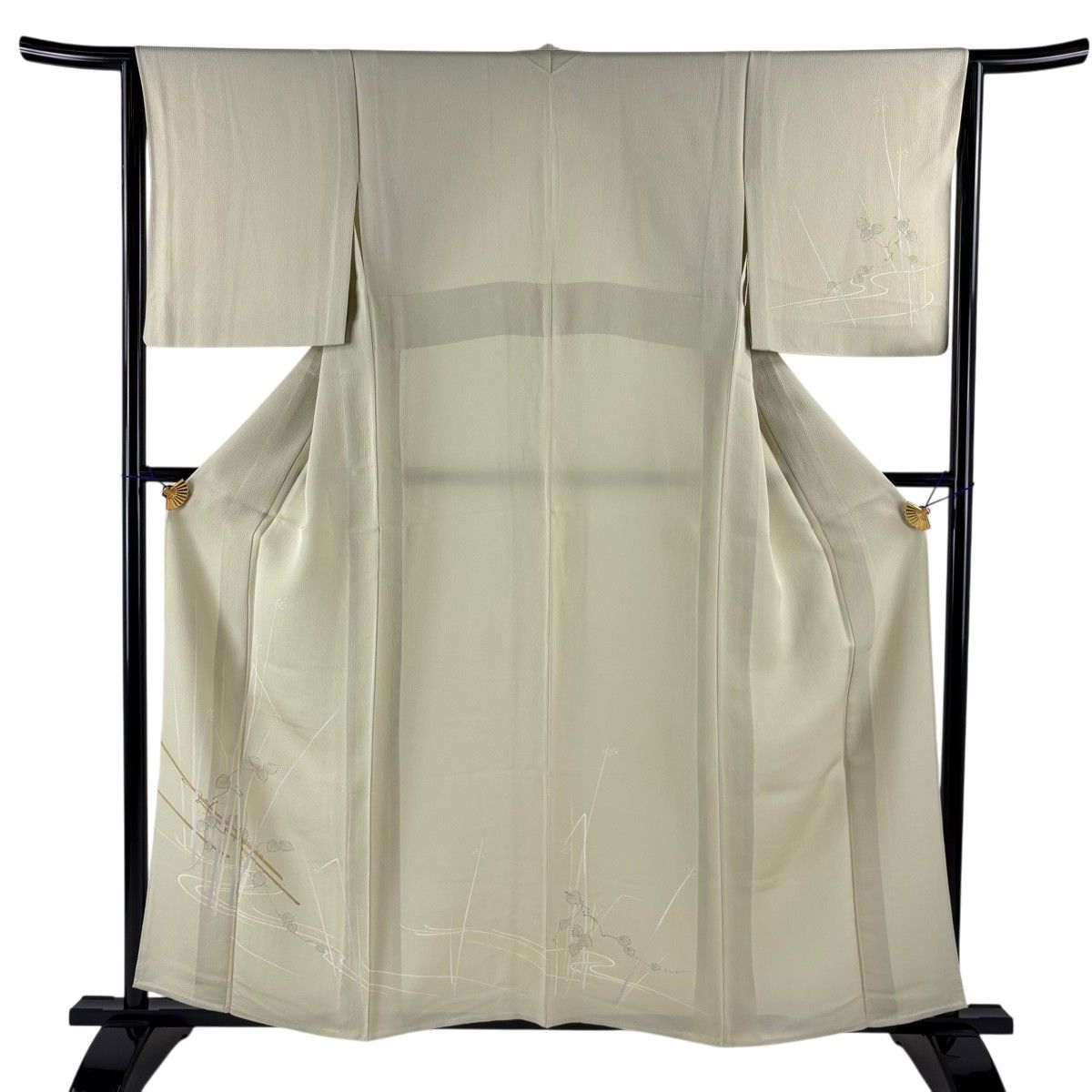 付下げ 身丈157.5cm 裄丈64cm M 単衣 蔦 流水 薄緑 正絹 秀品 【中古】