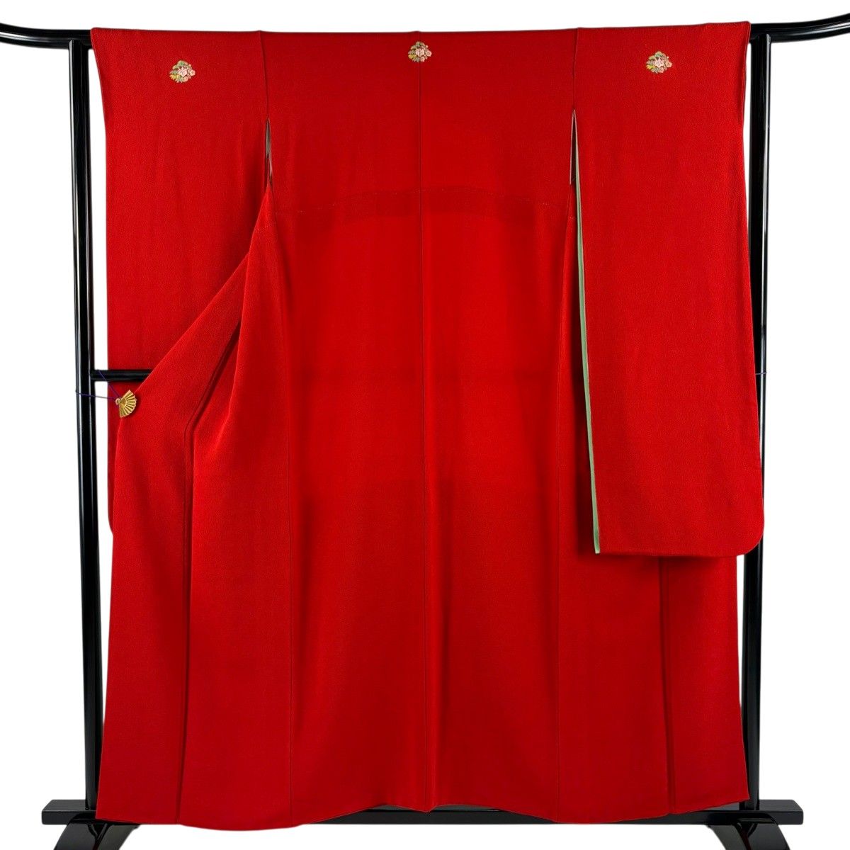 【美品】 振袖 身丈156cm 裄丈62cm S 袷 縮緬 赤 正絹 秀品 三つ紋 【中古】