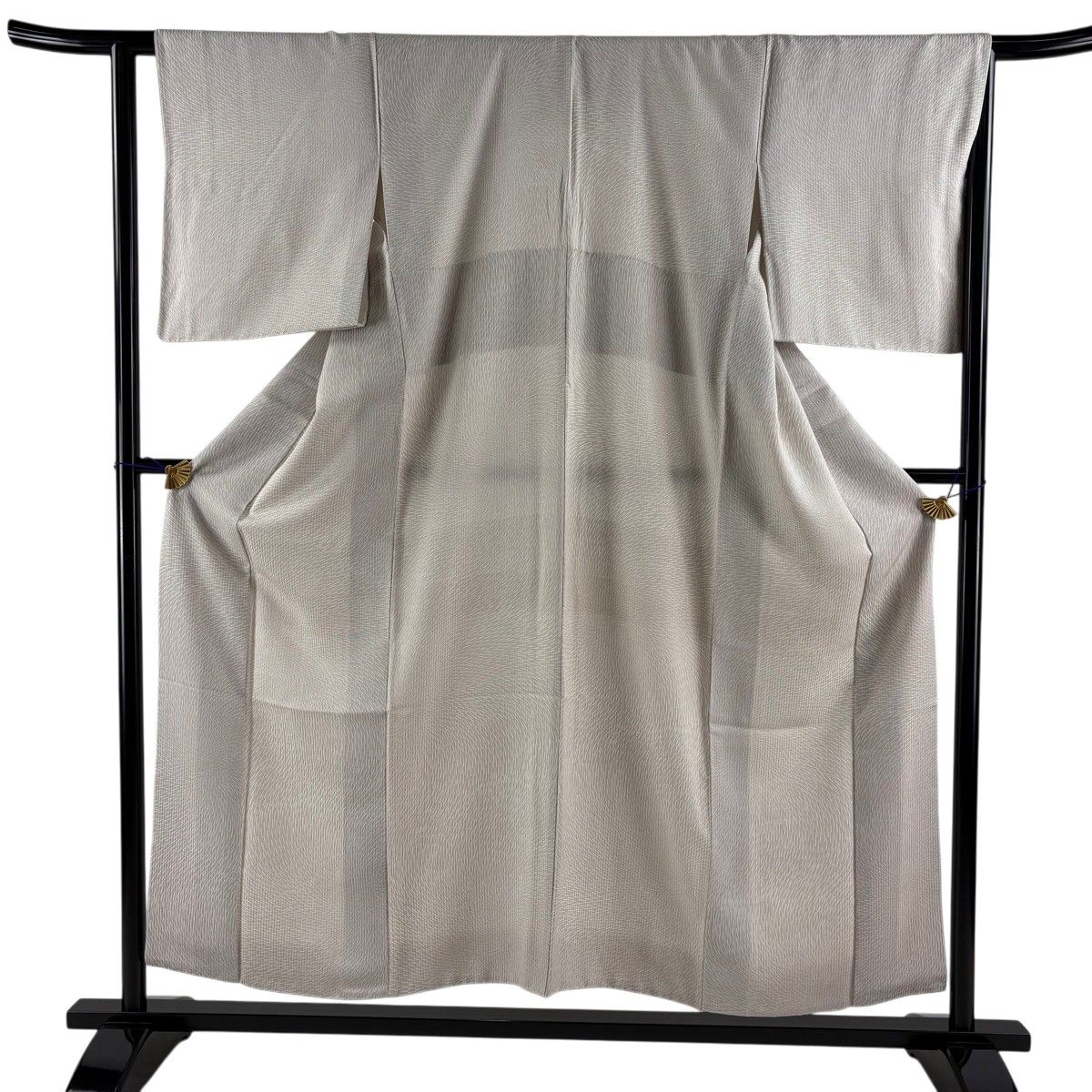 【美品】 小紋 身丈153cm 裄丈64cm M 袷 乱菊 縦縞 ベージュ 正絹 名品 【中古】