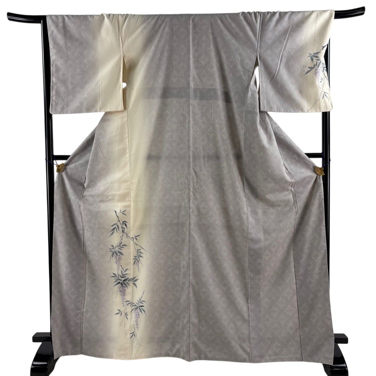 付下げ 身丈169cm 裄丈68cm L 袷 紬地 藤 七宝 灰紫 正絹 名品 【中古】
