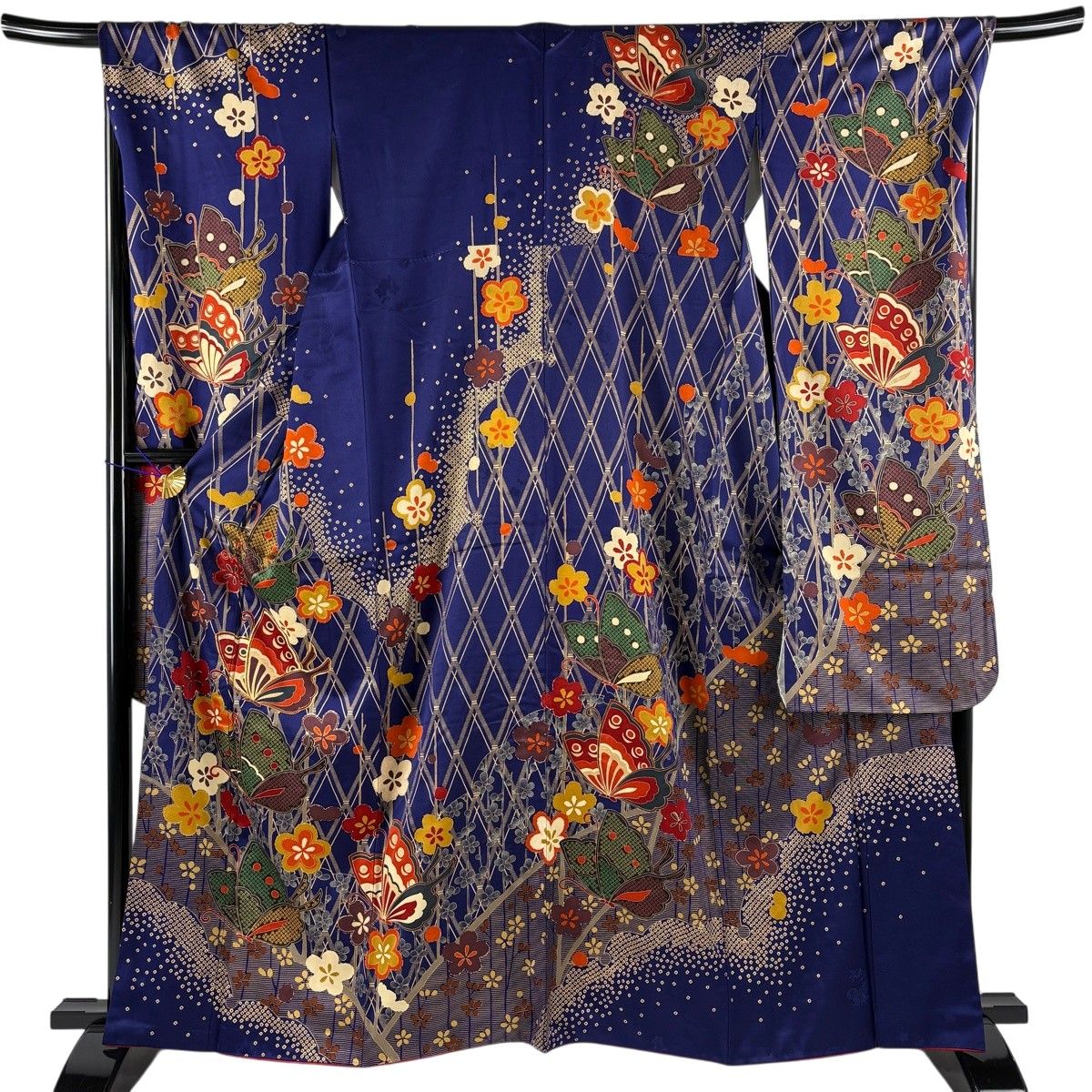 振袖 身丈162cm 裄丈69cm L 袷 蝶 梅 金糸 金彩 青紫 正絹 秀品 【中古】 6,336円