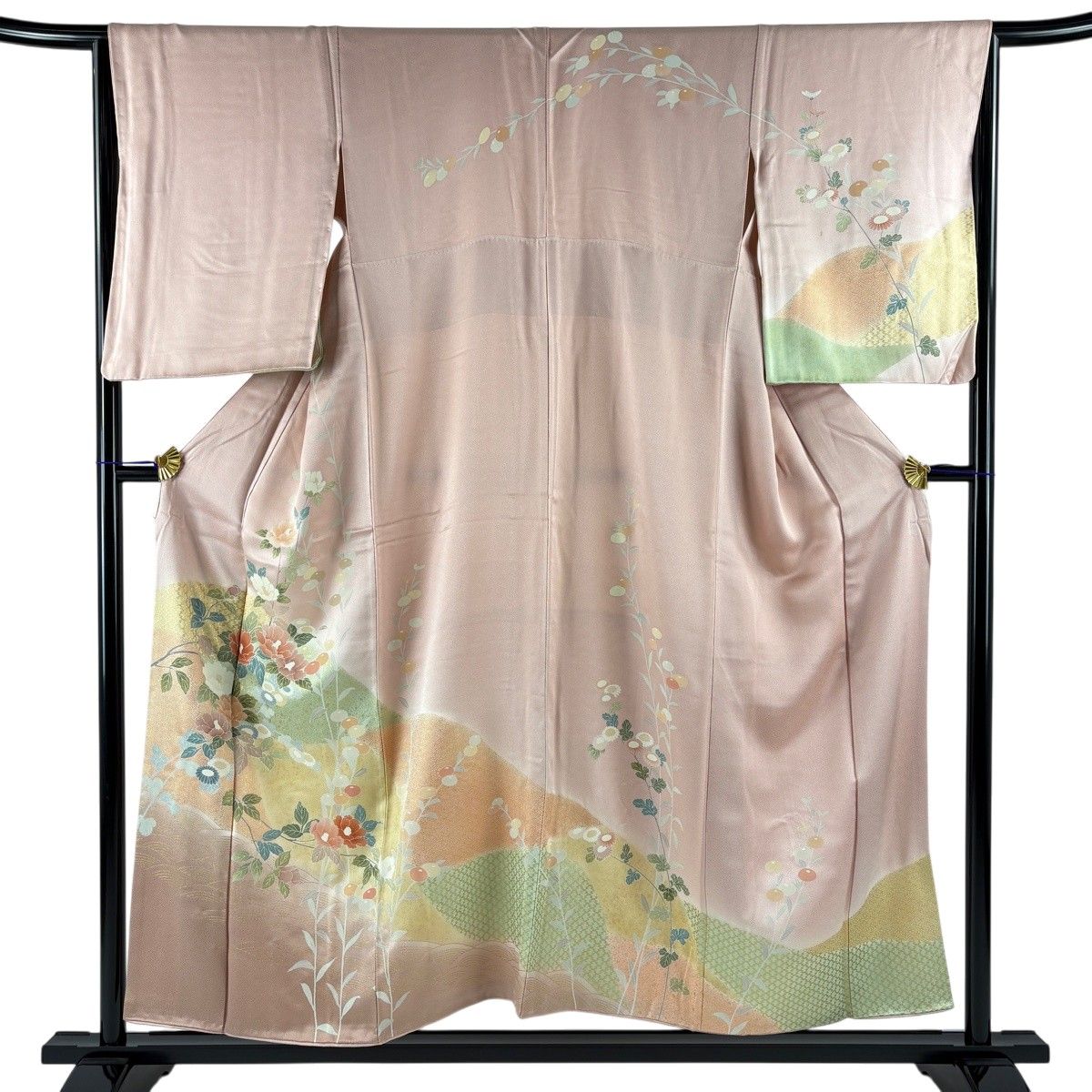 訪問着 身丈152.5cm 裄丈65cm M 袷 椿 万寿菊 金銀彩 ぼかし ピンク 