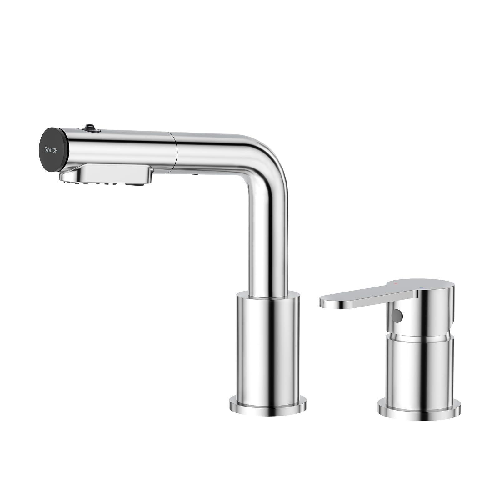★新品★faustina洗面水栓 混合栓 洗面蛇口 高さアップ可能 3モード水流 洗面台水栓シャワー 混合水栓 2穴 ホース引き出し式 クロムメッキ