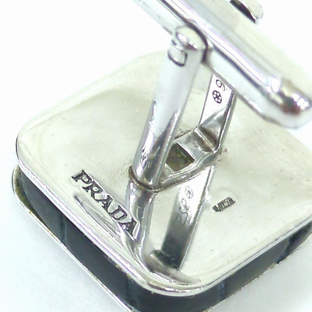 PRADA プラダ カフリンクス カフスボタン スクエア クロコダイル調