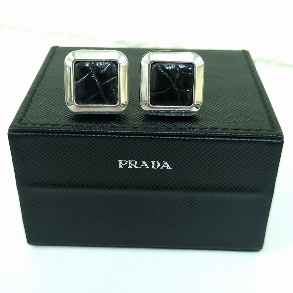 PRADA プラダ カフリンクス カフスボタン スクエア クロコダイル調 シルバー 925 ヴィンテージ 18,870円