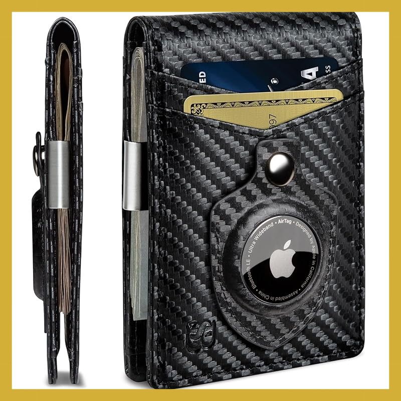SERMAN BRANDS マネークリップ財布 - メンズ財布 スリム フロントポケット RFIDブロック カードホルダー ミニマリストミニ二つ折り, モダンブラックトランスフォーマーエア。, 4 inches x 3 inches x 0.6 inches,