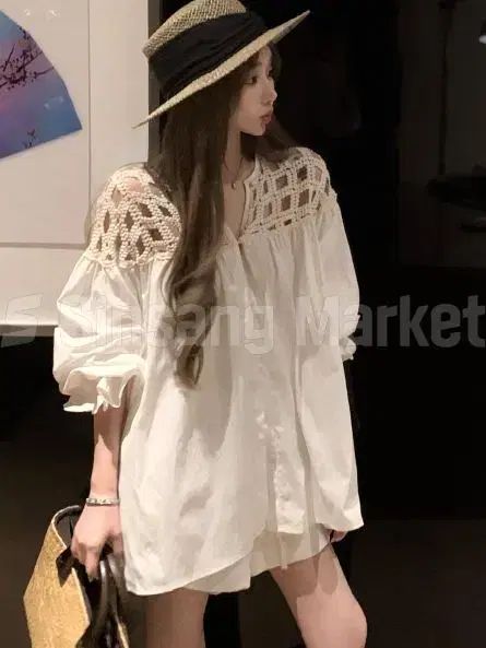 早い発送 グラム アップルミュージック エンブロイダリー 袖 バルーン ワイド ロング ブラウス