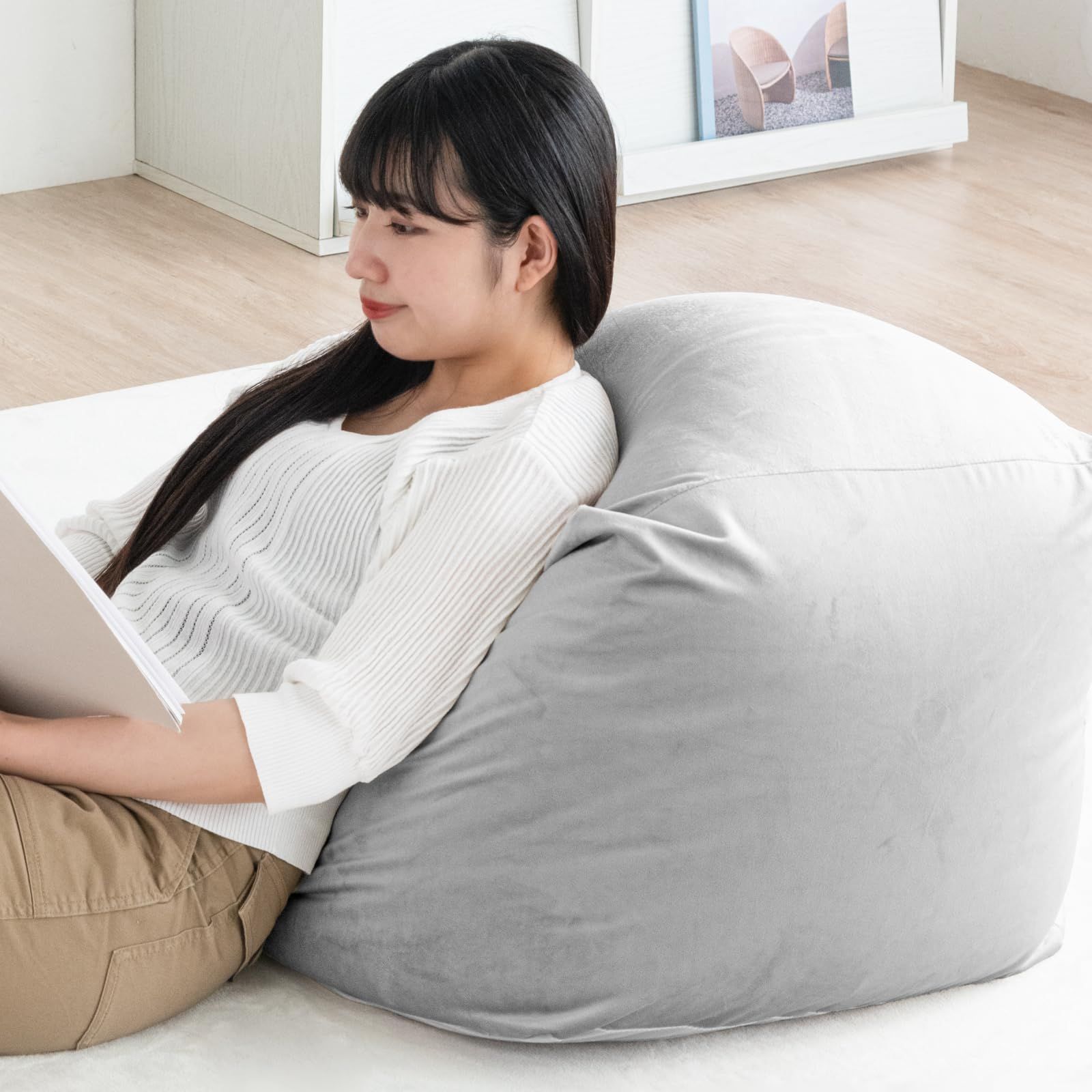 タンスのゲン ビーズクッション 日本製 60×60×36cm 洗える カバー付 大きめ クッション Ｍサイズ 特大 44030200(80095) | カバー洗濯OK もちもち 大人可愛い ベルベット生地 くすみカラーi