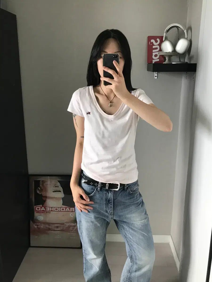 BURBERRY バーバリー ブルーレーベル 日本ライン 麻ロゴ VネックLINE 半袖Tシャツ