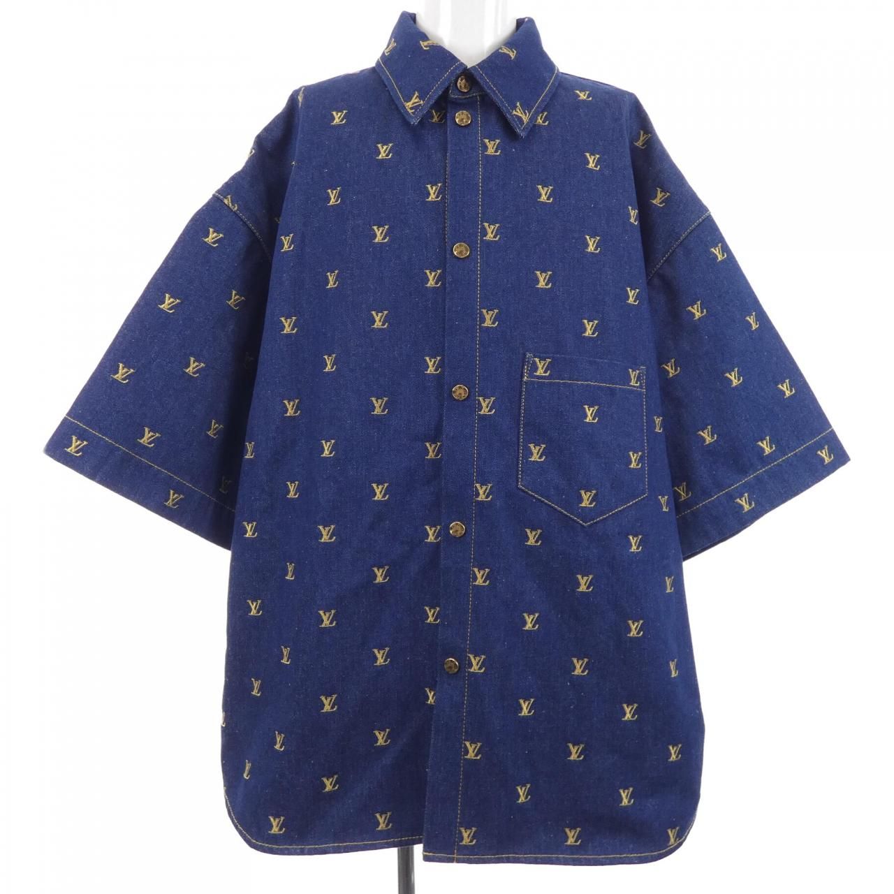 ルイヴィトン LOUIS VUITTON エンブロイダードシグネチャーショートスリーブデニムシャツ HQS90WJX1 S／Sシャツ