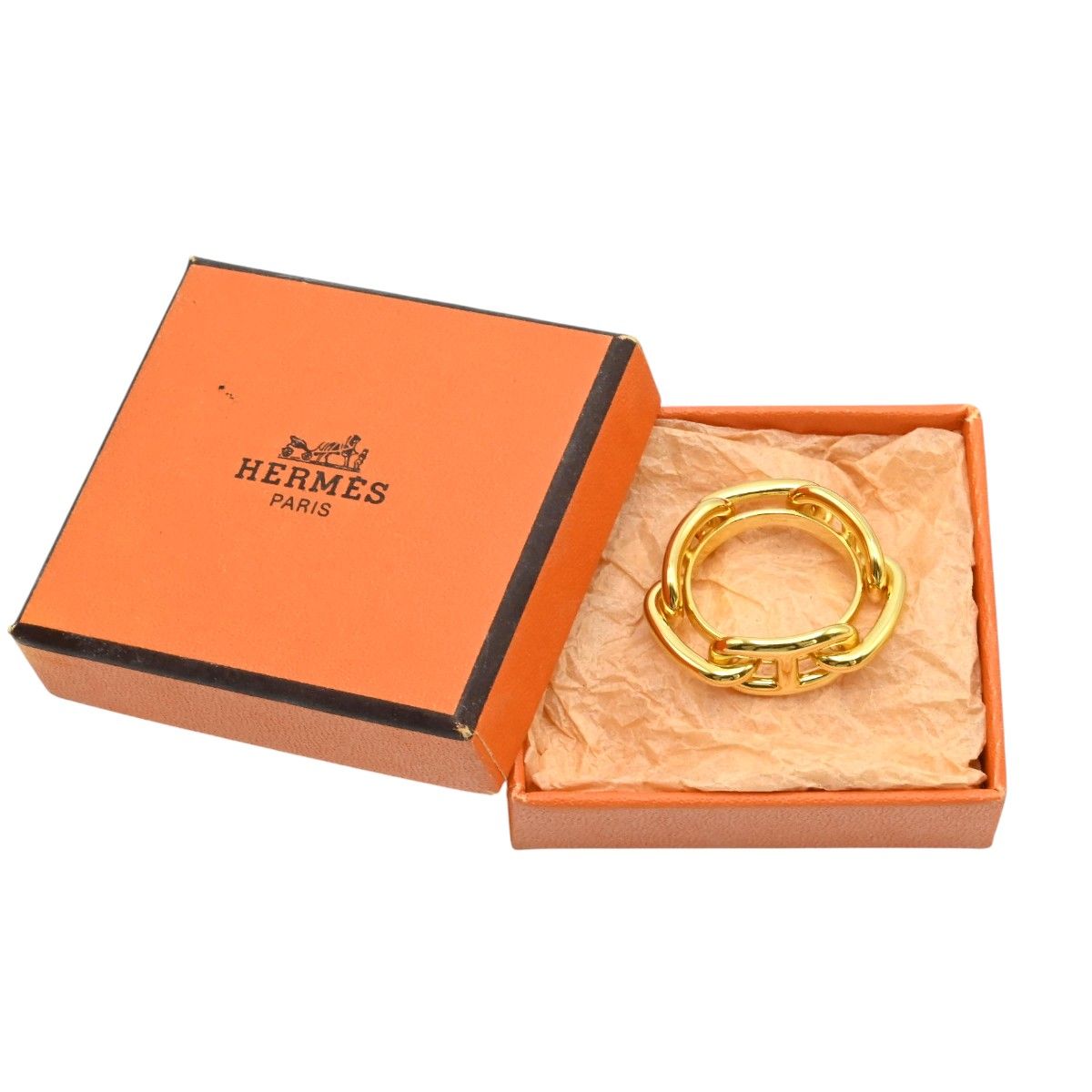 美品 HERMES エルメス シェーヌダンクル GP スカーフリング ゴールド