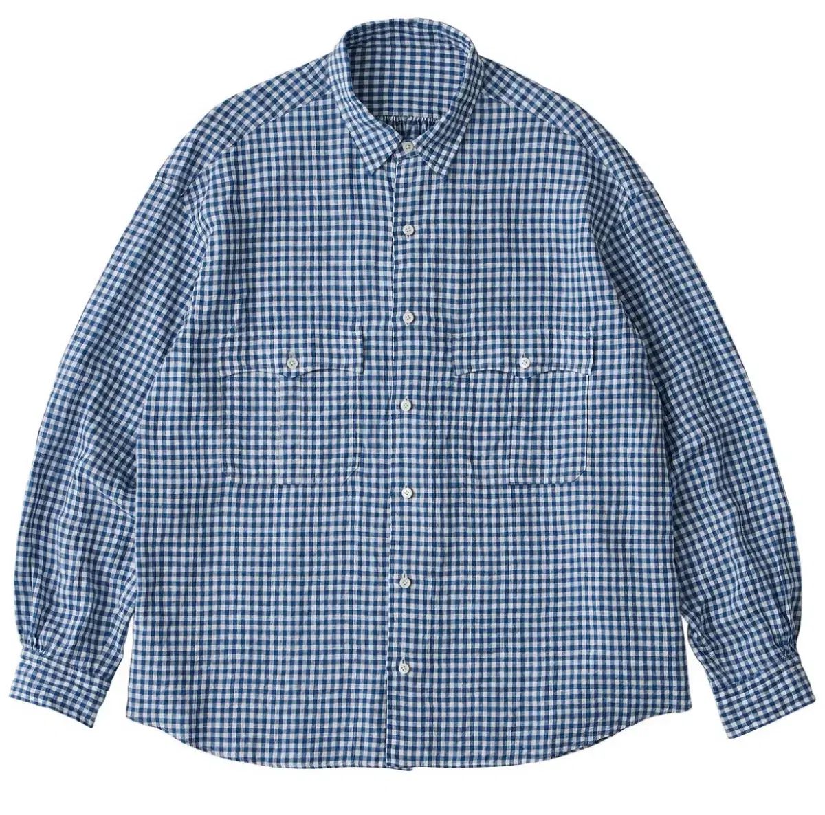 ポータークラシック ロールアップ リネン ギンガム CHECK SHIRT フレンチブルー L XL