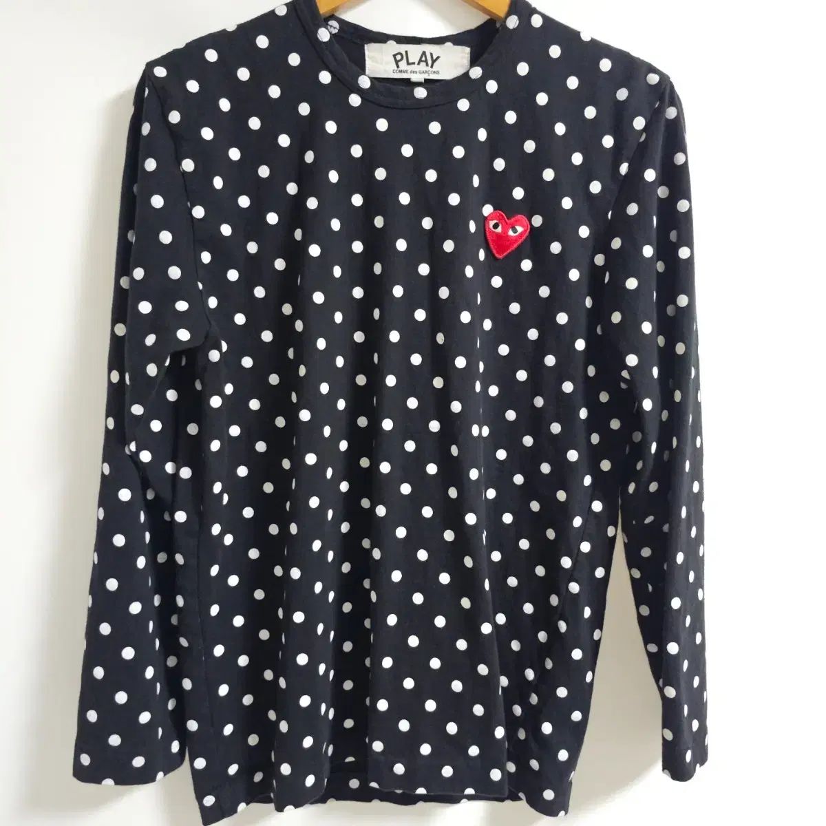 正規品 COMME des GARCONS PLAY レッド ハート ワッペン ポルカ ドット 長袖 Tシャツ ブラック M