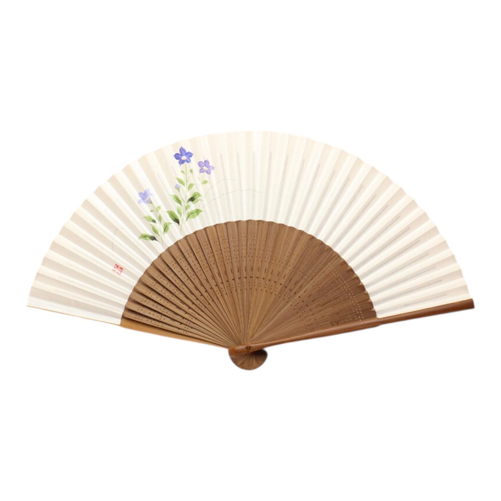 京扇子 桔梗 日本製 ききょう 京都 手描き レディース 女性用 紙扇子 和装小物 職人技 花柄 オフホワイト 簡易箱付き 自分用 ギフト 贈り物 プレゼント 縦20cm×開いた時の横幅34.5cm