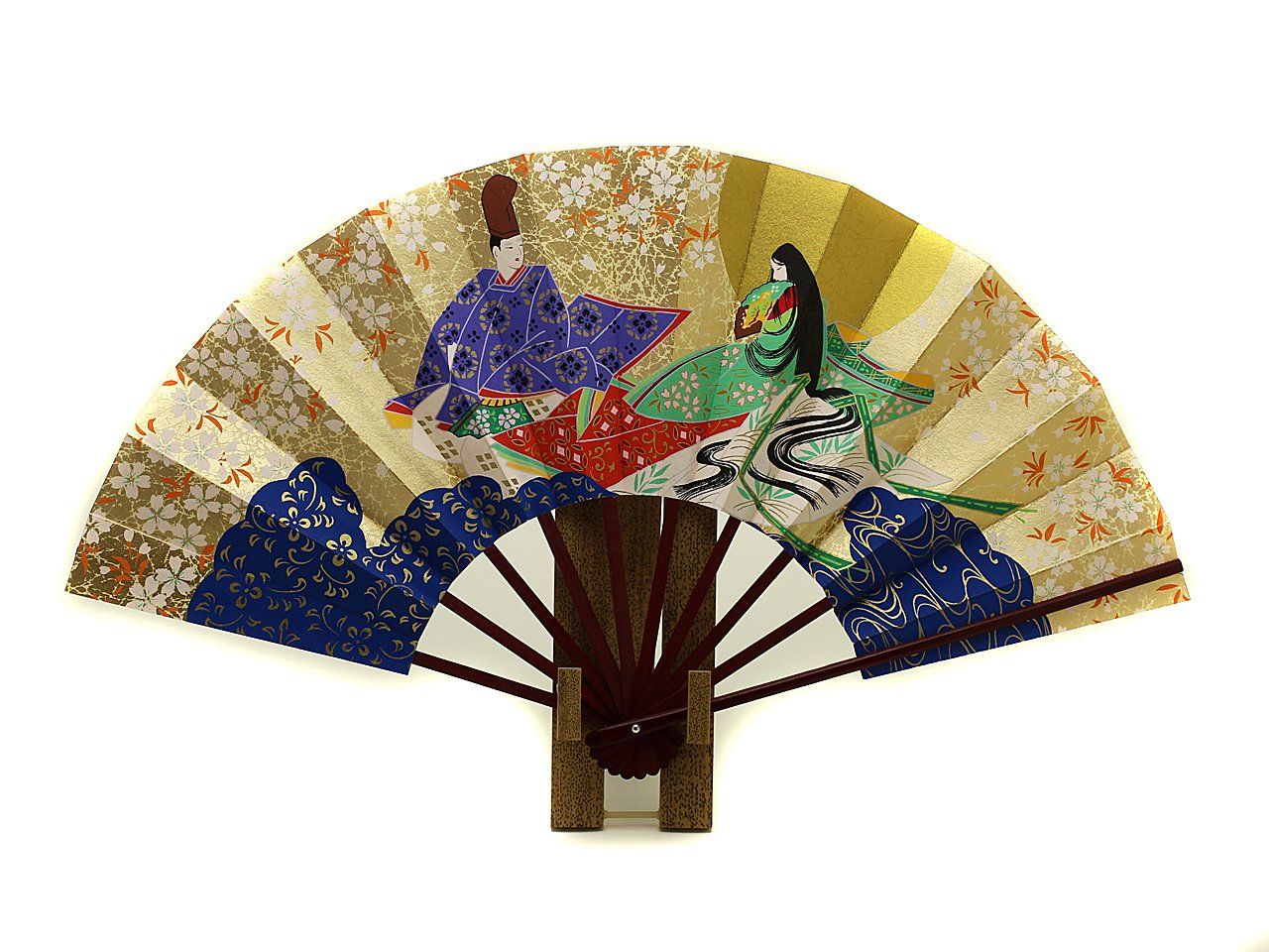 京扇子 飾り扇子 源氏絵巻 日本製 9寸 京都 両面 扇子立て付 箱入 源氏物語 職人 手作り 和柄 玄関飾り インテリア 和風 和小物 正月飾り 表裏柄違い 縦27×開いた時の横49cm
