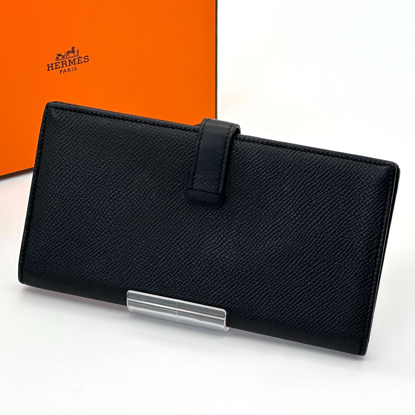 極美品】HERMES エルメス べアンスフレ □Q ブラック 長財布 箱付き 