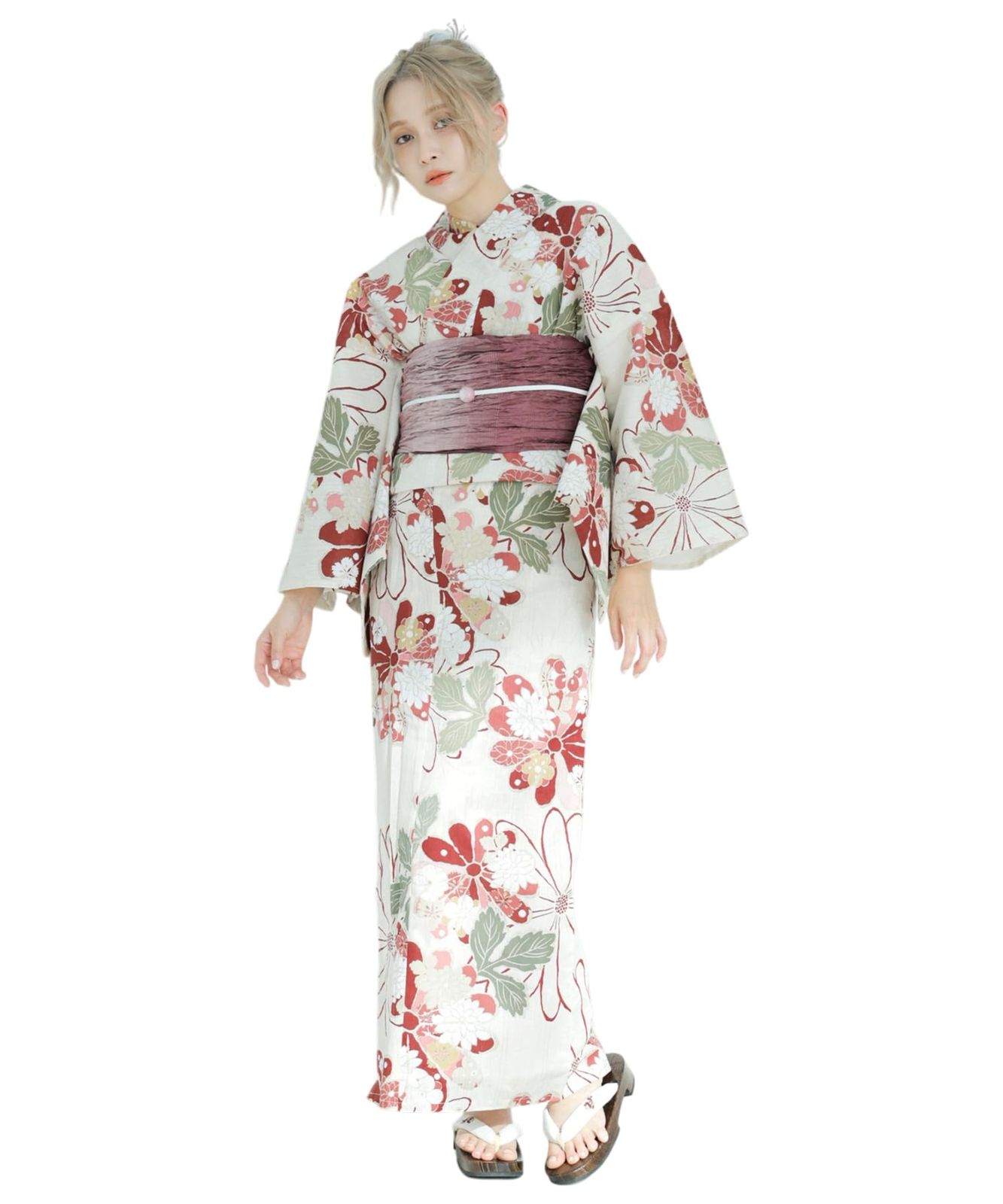 （ディータ）Dita レディース 浴衣 5点セット 兵児帯 赤 白 カラフル 古典柄 和風 レトロ 菊 花柄 1人で簡単着付け (古典大正ロマン(皐月), FREE(フリーサイズ))
