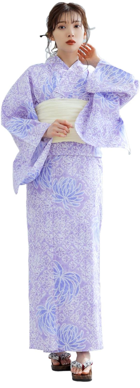 （ディータ）Dita レディース 浴衣 5点セット 青 紫 白 古典柄 和風 派手 モダン レトロ 上品 1人で簡単着付け (2.江戸紫の絢爛重ね, FREE(フリーサイズ))