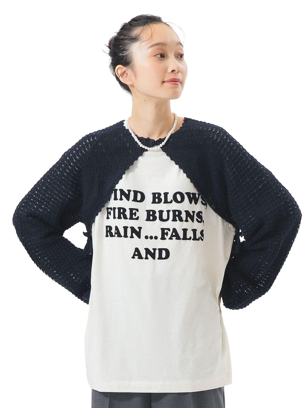 [ビームスボーイ] L/Sニット レース ニット ボレロ レディース D.NAVY FREE