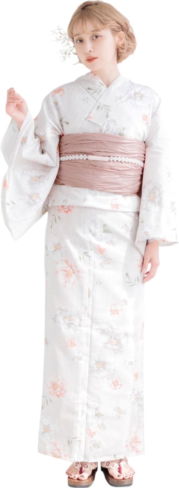 （ディータ）Dita レディース 浴衣 5点セット ピンク 白 水彩 花柄 ガーリー 1人で簡単着付け (風花の桃色しらべ, FREE(フリーサイズ)) 15,192円