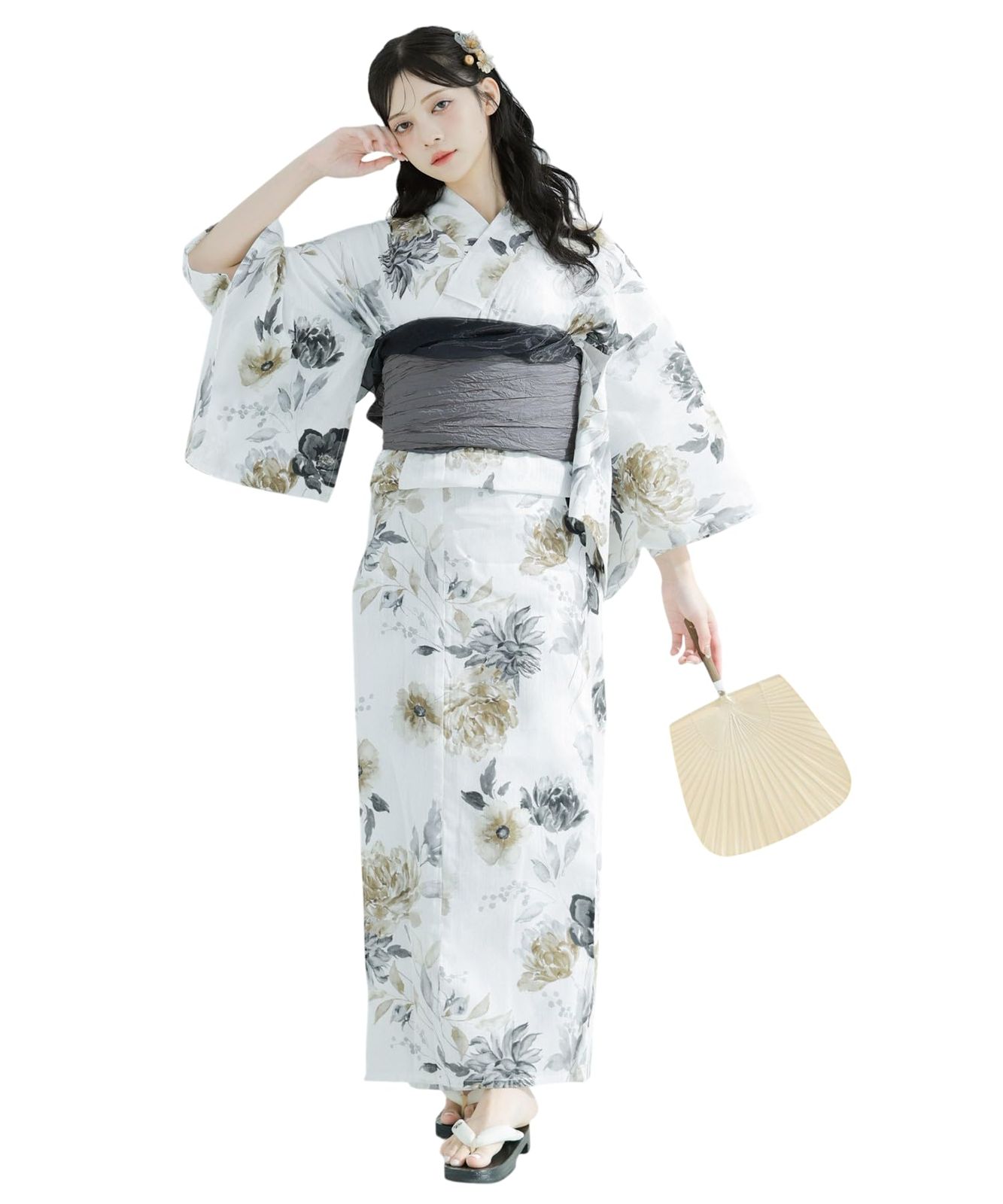 （ディータ）Dita レディース 浴衣 5点セット 兵児帯 青 白 ピンク 水色 水彩 透明感 上品 ガーリー 1人で簡単着付け (1.水彩の京まつり, FREE(フリーサイズ))