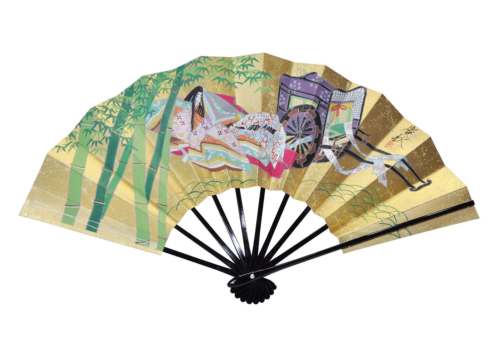 〈京扇子〉手描き両面飾り扇子 竹取/紅白梅 扇子立付き 箱入