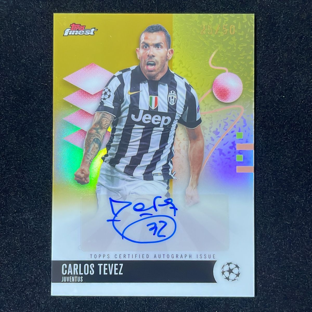 【50枚限定】Carlos Tevez カルロス・テベス Topps Finest UCC 2025-26 /50 Gold Refractor Auto サイン 直筆 Juventus