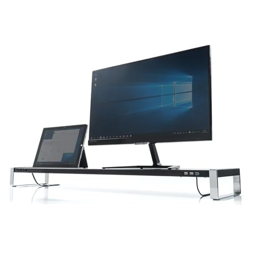 サンワダイレクト モニター台 USB ×3ポート 電源 ×2個口 幅100cm 奥行き20.7cm 耐荷重15kg スチール製 ブラック 100-MR138BK