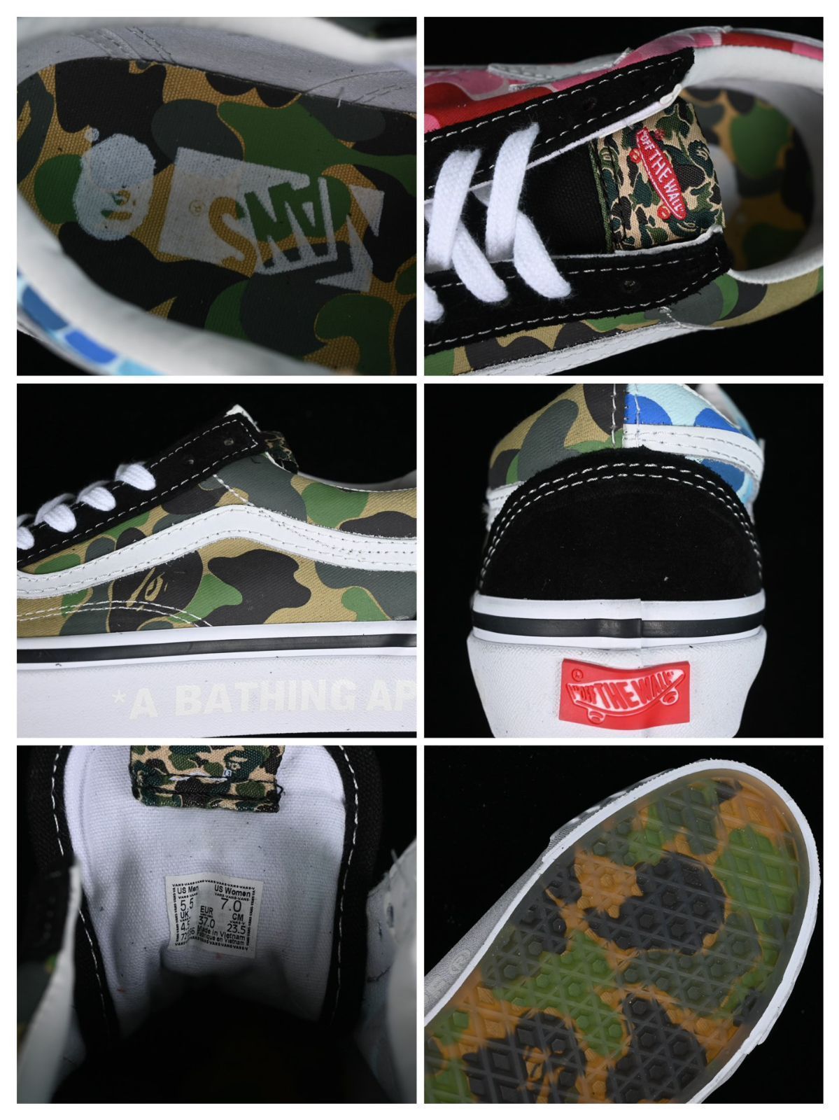 【今日特価】Bape x Vans Old Skool コラボレーション ロートップ レジャー スケートボードシューズ VN000E6VE36！送料無料！在庫限定のお得な価格です！