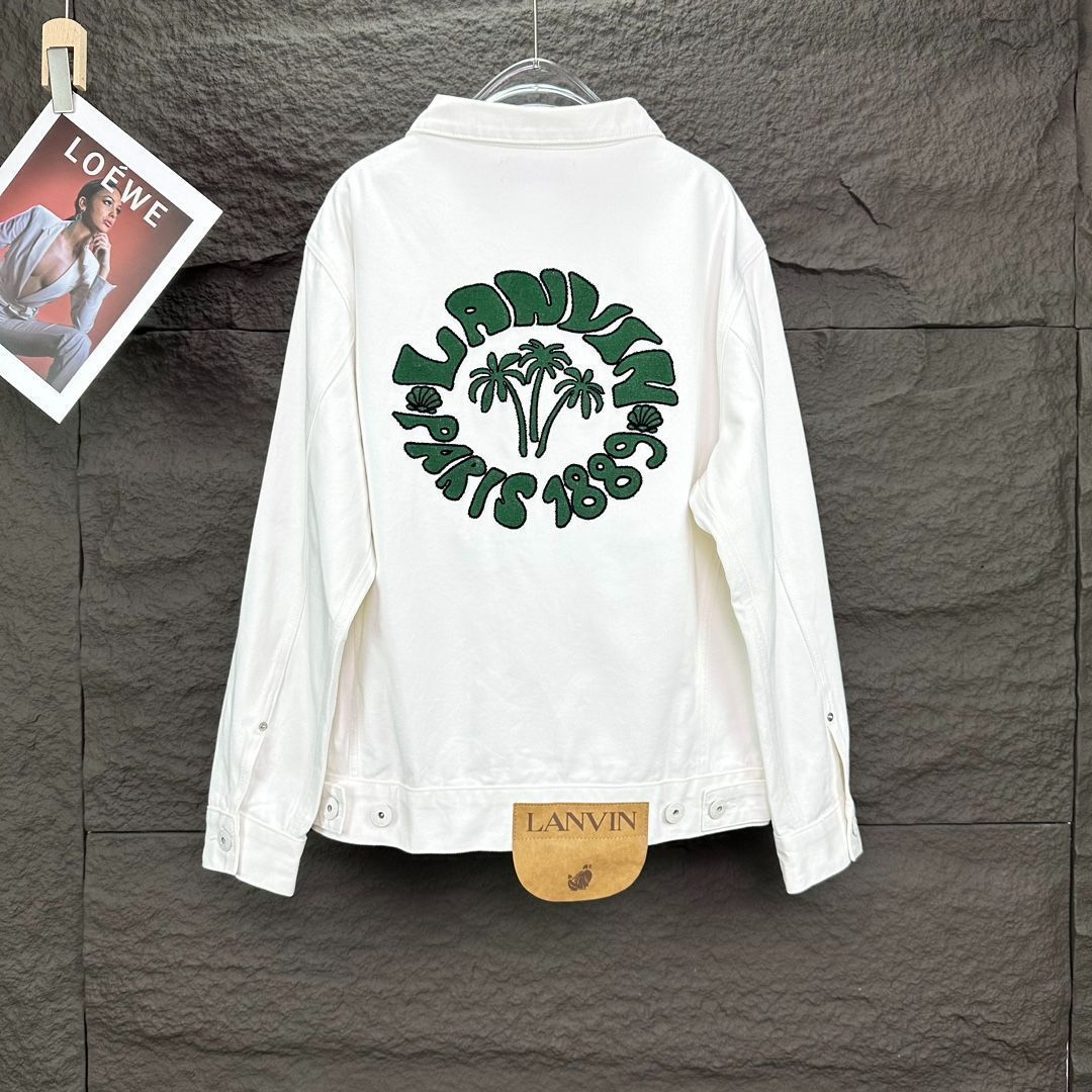 【本日限定特価】Lanvin メンズ＆レディース デニムジャケット パームツリー 刺繍 ホワイト M-2XL [本日特価|新品未使用品]