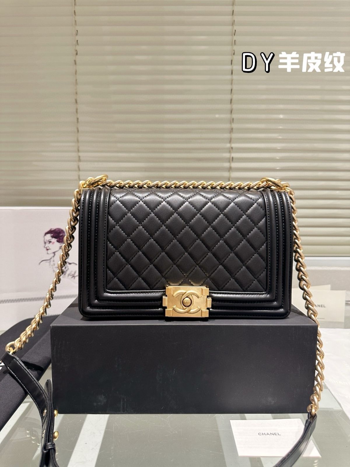 【今日特価】CHANEL 23A Leboy ミニ ライチレザー 萎格紋 金扣（26cm）-WTO輸入2