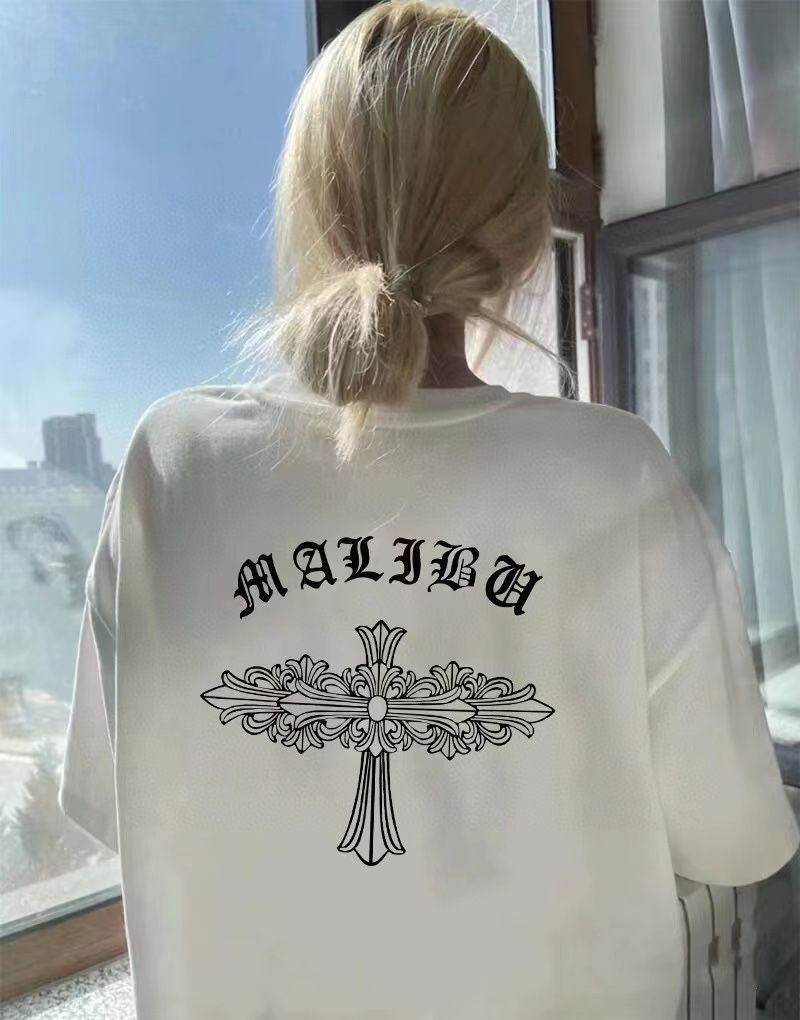 Chrome Hearts(クロム・ハーツ)発売 ハーストフラワーと十字アルファベットプリント コラボレーションシリーズ カップル用プリント T シャツ