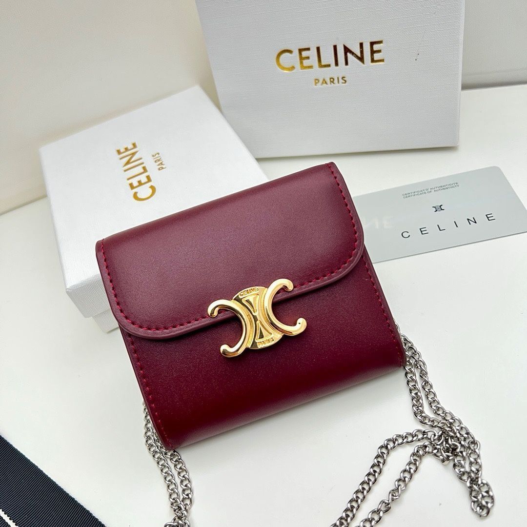 【本日限定】?Celine トリオンフ チェーンウォレット 10783 ? 高級本革＆チェーン付き！マルチ使い可能[本日特価|新品未使用品]