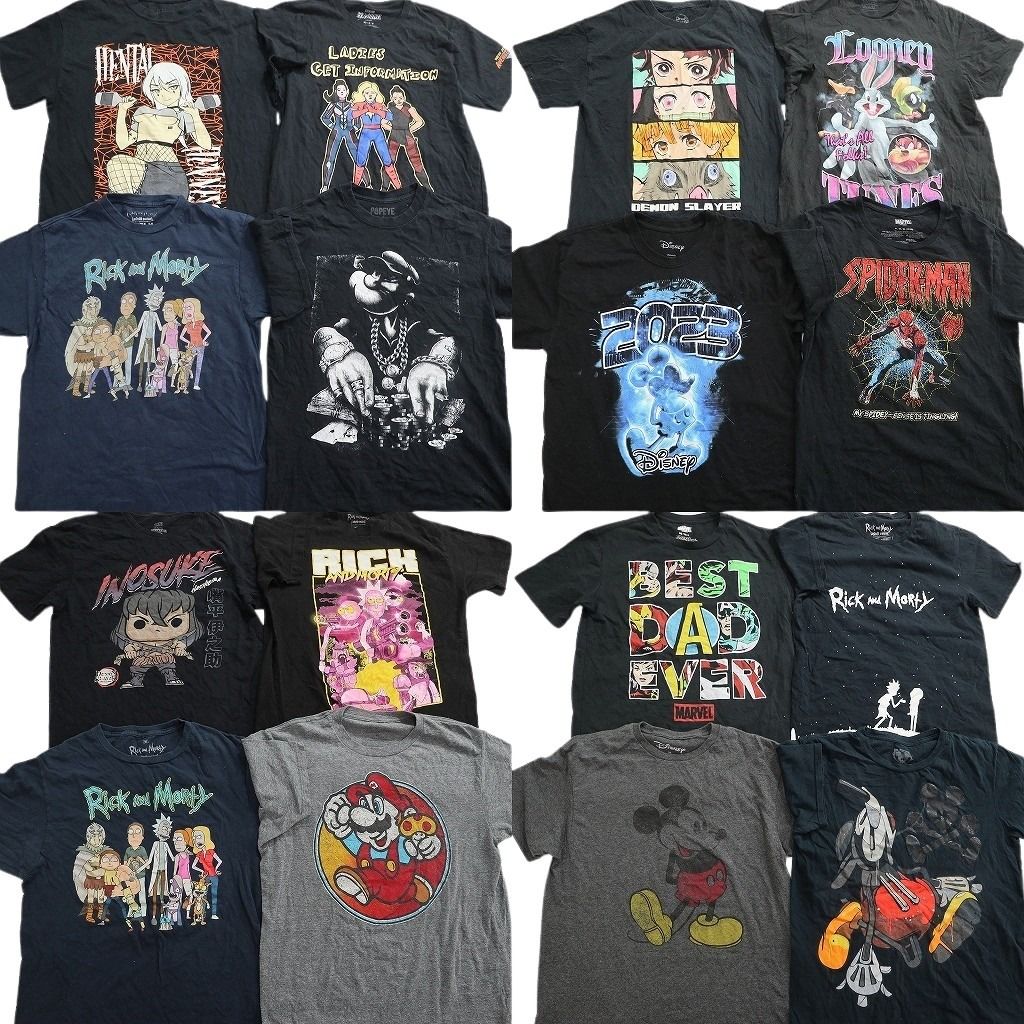 古着卸 まとめ売り キャラクター Tシャツ 16枚セット ( メンズ M ) ディズニー 鬼滅の刃 マーベル ポパイ ルーニーテューンズ 中古 NF7433