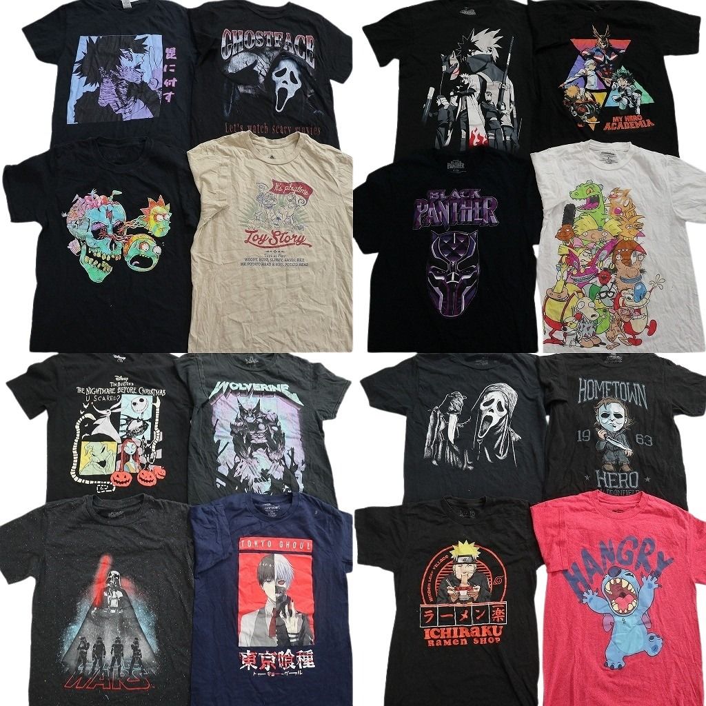 古着卸 まとめ売り キャラクター Tシャツ 16枚セット ( メンズ S ) ホラー ディズニー ナルト スターウォーズ ヒロアカ 中古 古着 NF7435