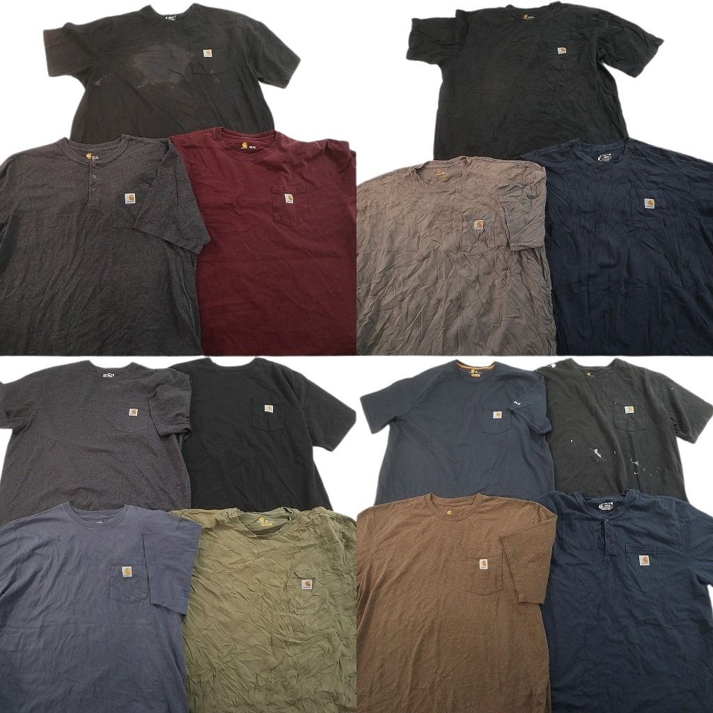 古着卸 まとめ売り カーハート Tシャツ 14枚セット ( メンズ 2XL/3XL ) ペンキはね ヘンリーネック ポケットＴ ブラック 中古 古着 NF7450