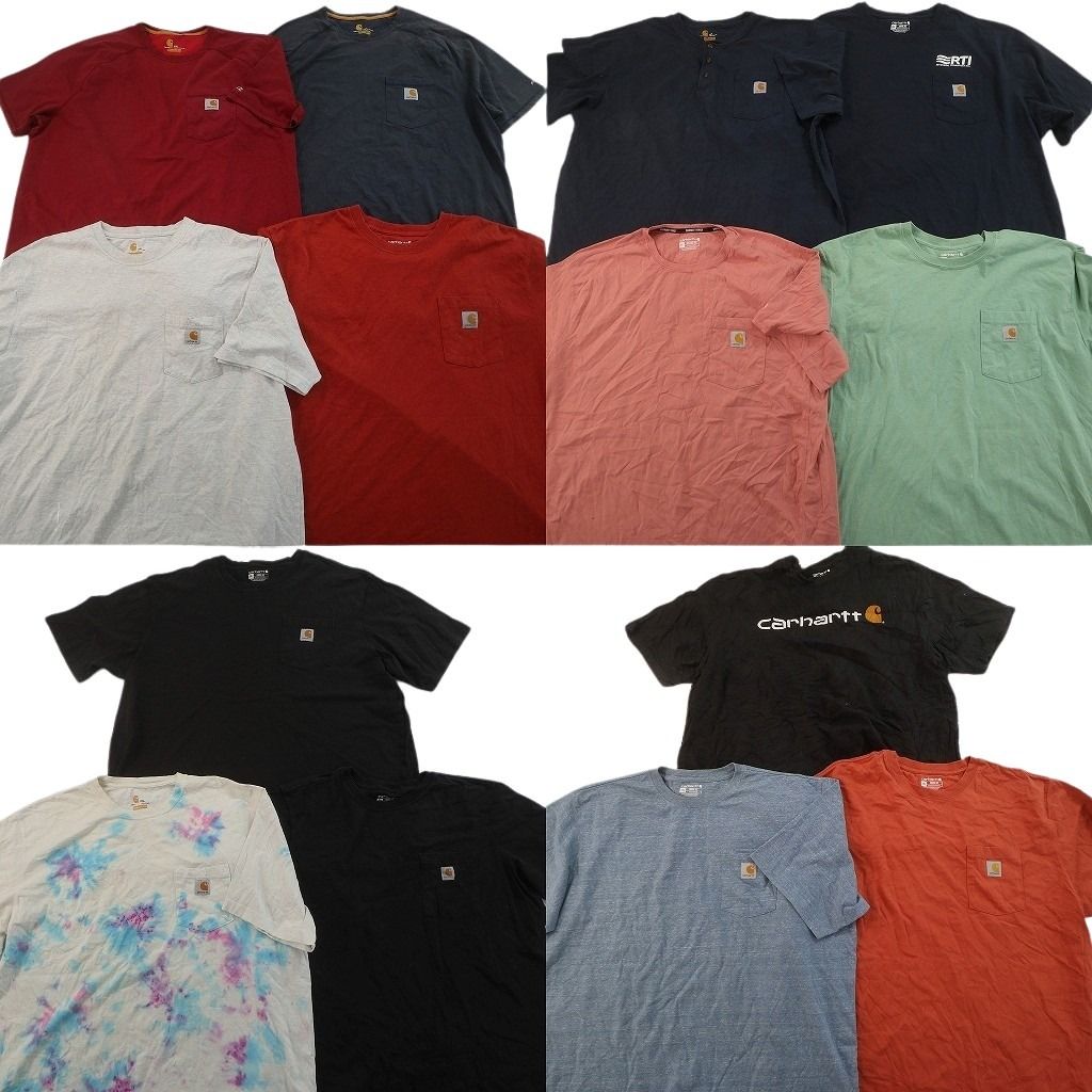 古着卸 まとめ売り カーハート Tシャツ 14枚セット ( メンズ 2XL ) ポケットＴ タイダイ柄 ヘンリーネック ブラック 中古 古着 NF7451